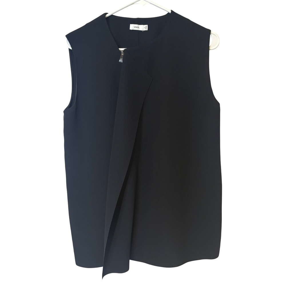 Vince Black‎ Sleeveless Asymmetrical Zip Front Drape Vest Top Women's M